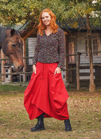 Authentic Red Long Skirt with Waist Tie and Pockets 63