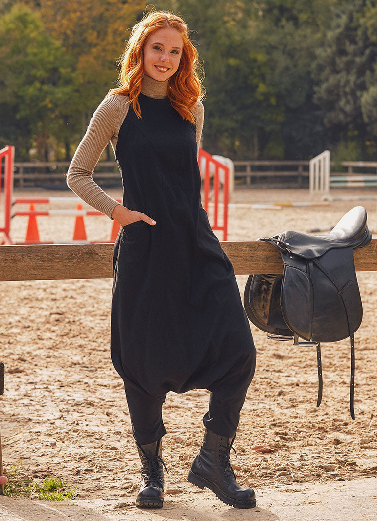 Halter Neck Open Back Black Harem Jumpsuit 2445