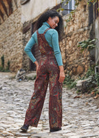 Kahveşal Desen Bahçıvan Bol Paça Salopet Kadın Tulum 4853