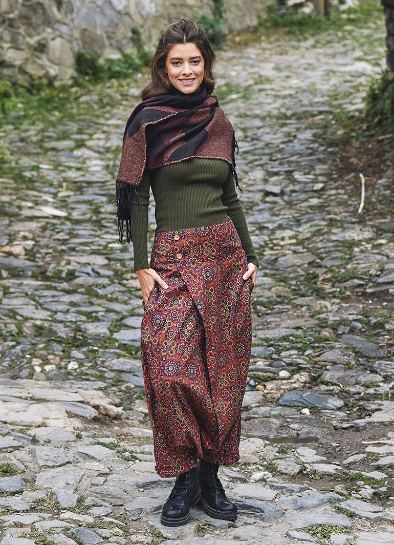 Retro Patterned Buttoned Authentic Harem Pants 2363