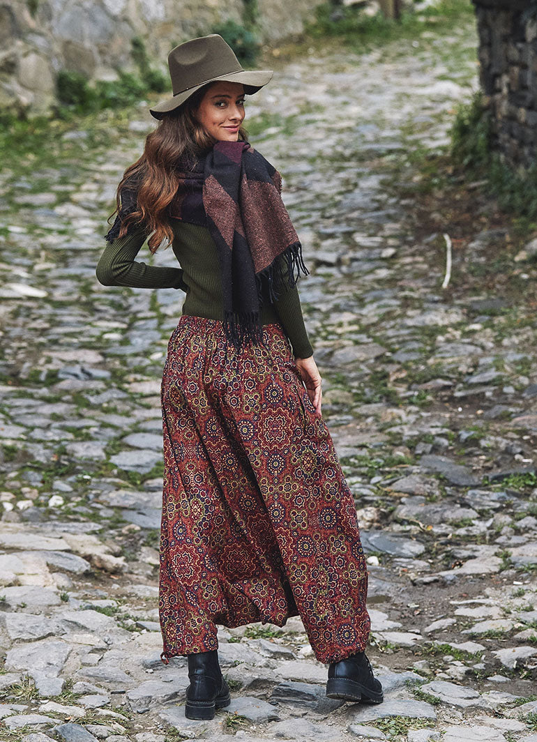 Retro Patterned Buttoned Authentic Harem Pants 2363