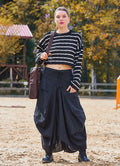 Black Asymmetrical Skirt with Pockets and Drawstring Waist 7003