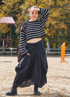 Black Asymmetrical Skirt with Pockets and Drawstring Waist 7003