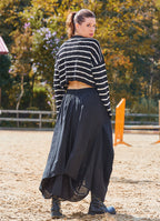 Black Asymmetrical Skirt with Pockets and Drawstring Waist 7003