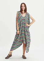 Bohemian Boat Neck Backless Striped Purple Dress 332