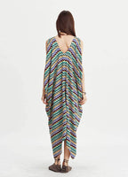 Bohemian Boat Neck Backless Striped Purple Dress 332