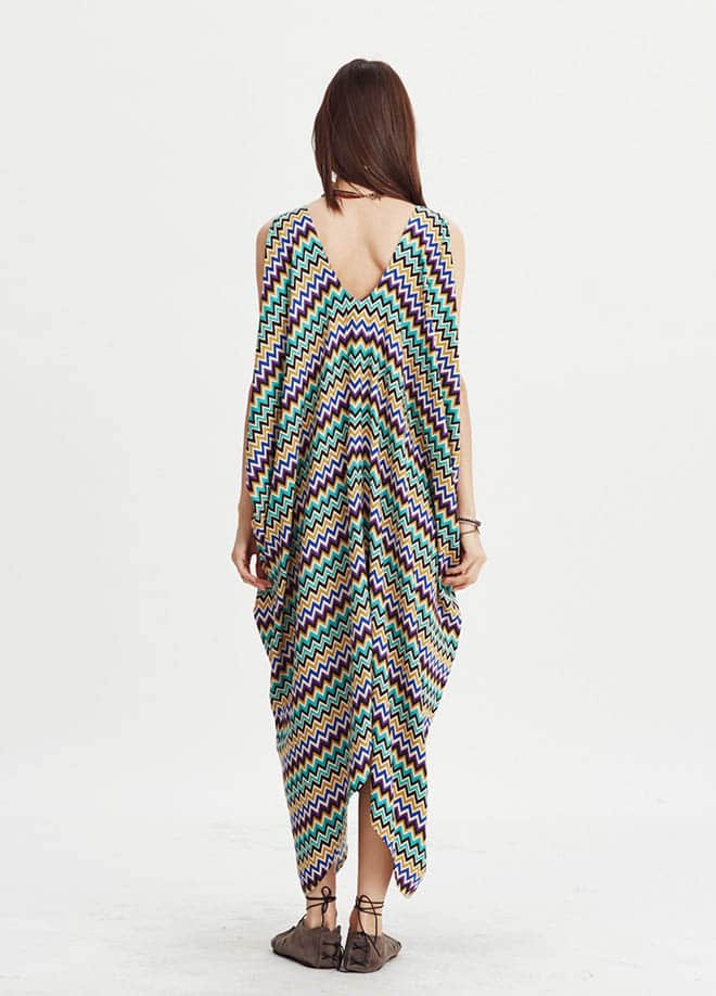 Bohemian Boat Neck Backless Striped Purple Dress 332