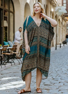 Authentic Patterned Boat Neck Plus Size Dress 6536
