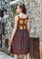 Retro Desenli Sırt Dekolteli Elbise 3331