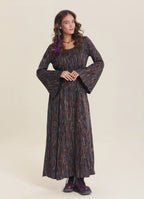 Boat Neck Tie-Waist Flared Sleeve Brown Winter Dress