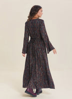Boat Neck Tie-Waist Flared Sleeve Brown Winter Dress
