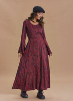Boat Neck Tie-Waist Flared Sleeve Red Winter Dress