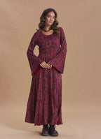 Boat Neck Tie-Waist Flared Sleeve Red Winter Dress