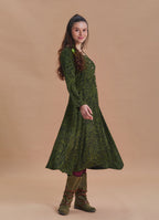Boat Neck Asymmetric Cut Button Detail Khaki Winter Dress