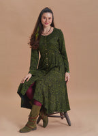 Boat Neck Asymmetric Cut Button Detail Khaki Winter Dress