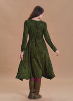 Boat Neck Asymmetric Cut Button Detail Khaki Winter Dress