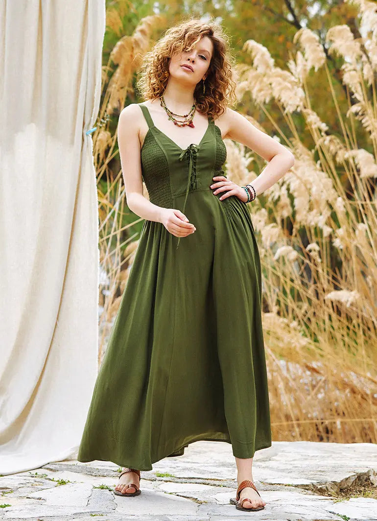 Kalın Askılı Gipeli Haki Elbise 3323
