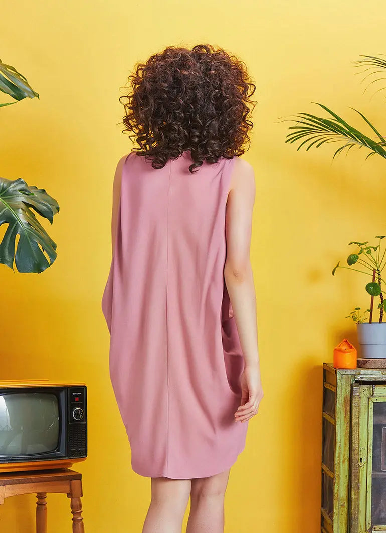Bohem Stil Kısa Salaş Pembe Tunik Elbise 5256