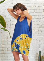 Bohem Stil Kısa Salaş Mavi Batik Tunik Elbise 5328