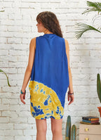 Bohem Stil Kısa Salaş Mavi Batik Tunik Elbise 5328