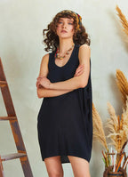 Bohem Stil Kısa Salaş Siyah Tunik Elbise 5253