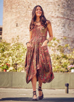 Ethnic Patterned Boat Neck Asymmetric Cut Dress 1955