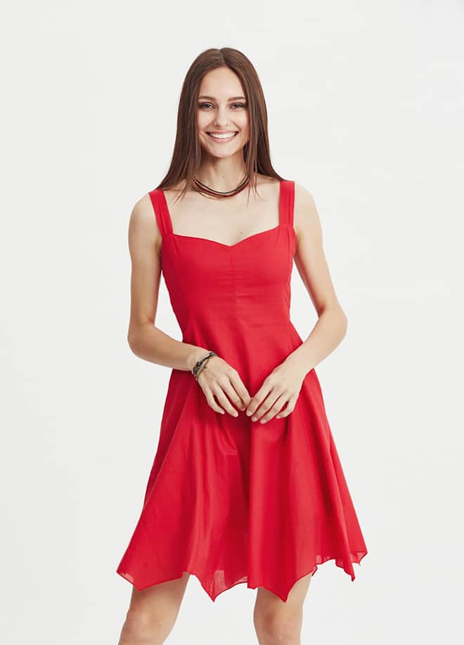 Red Strappy Backless Flared Casual Dress 145