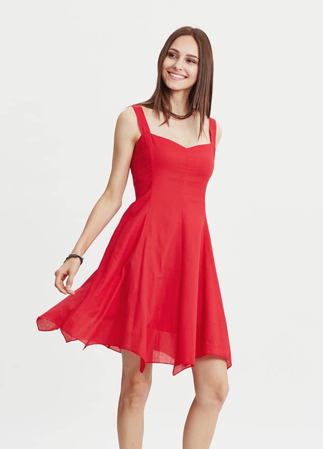 Red Strappy Backless Flared Casual Dress 145