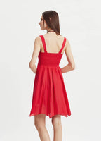 Red Strappy Backless Flared Casual Dress 145