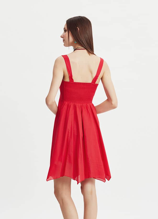 Red Strappy Backless Flared Casual Dress 145