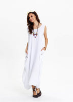 Scoop Neck Draped Sleeveless White Harem Jumpsuit Dress 570