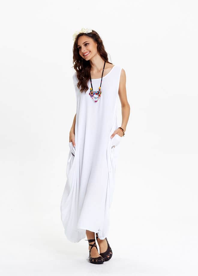 Scoop Neck Draped Sleeveless White Harem Jumpsuit Dress 570