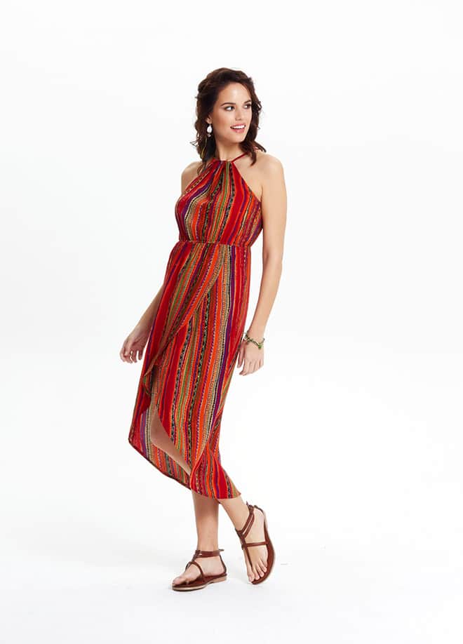 Halter Neck High-Low Striped Dress 574