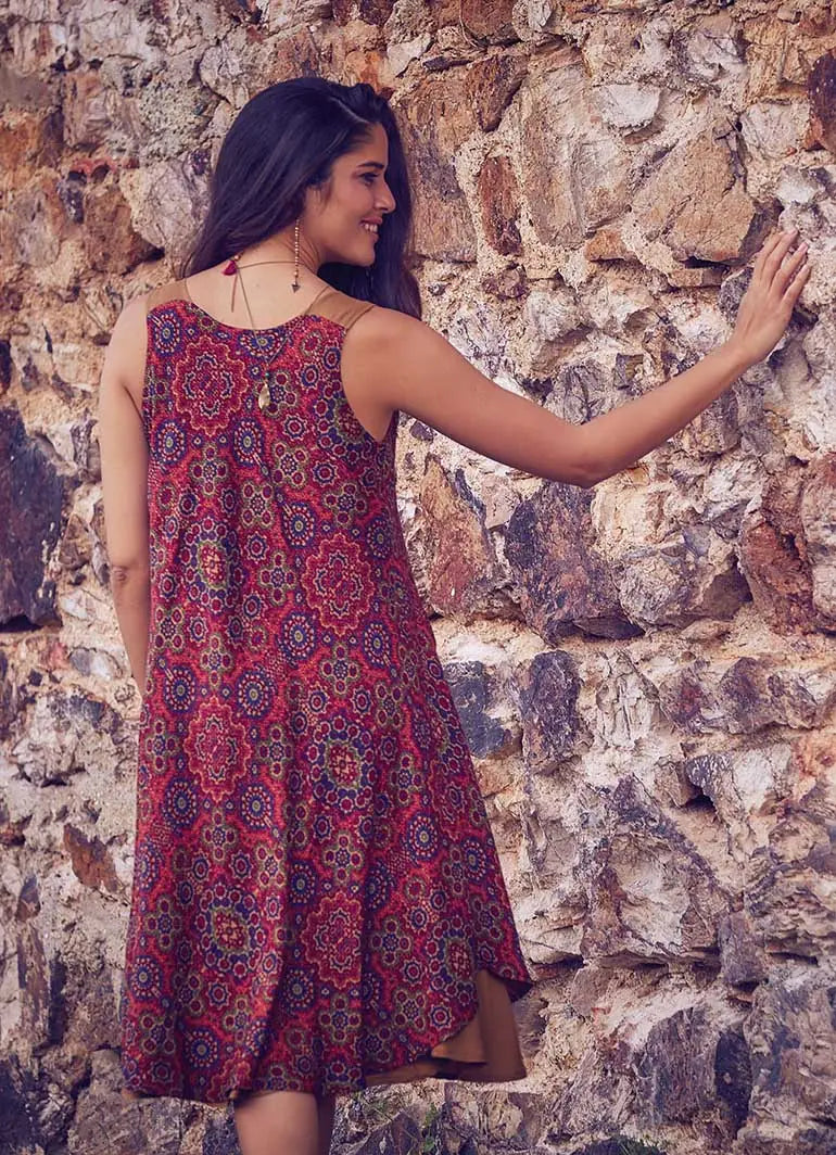 Önü Cepli Kolsuz Çizgili Kadın Retro Yazlık Elbise 1949