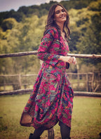 Roma Desenli V Yaka Balon Etek Uzun Kollu Elbise 2080