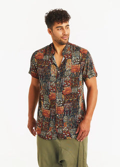 Relaxed Fit Mandarin Collar Patterned Men's Shirt 5310
