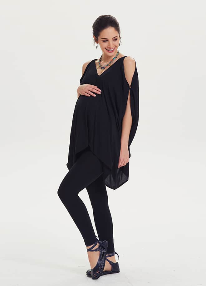 Bohemian Style Off-Shoulder Black Maternity Tunic 1381
