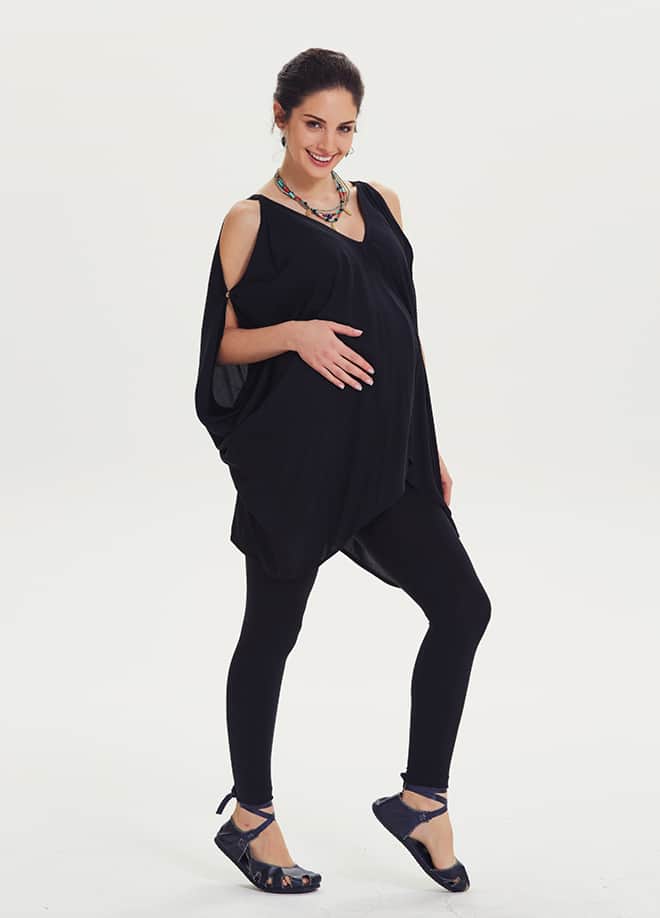 Bohemian Style Off-Shoulder Black Maternity Tunic 1381