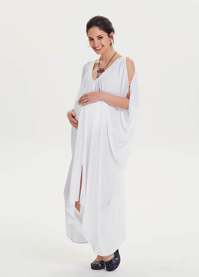 Boat Neck Off-the-Shoulder White Maternity Dress 1371