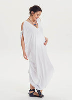 Boat Neck Off-the-Shoulder White Maternity Dress 1371