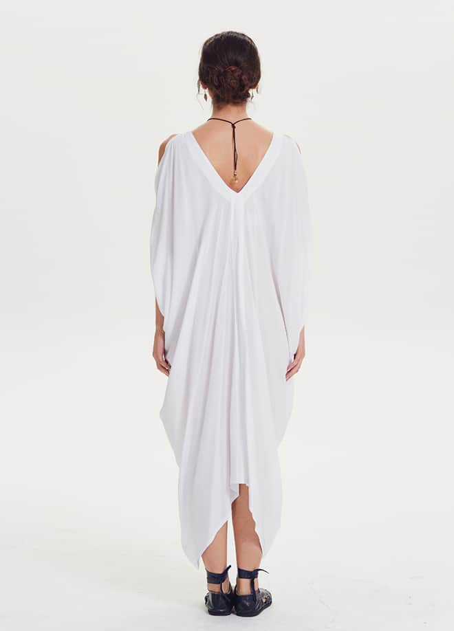 Boat Neck Off-the-Shoulder White Maternity Dress 1371