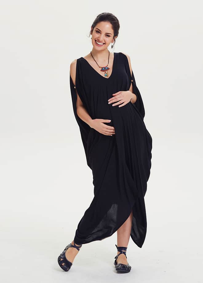 Boat Neck Off-the-Shoulder Black Maternity Dress 1372