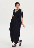 Boat Neck Off-the-Shoulder Black Maternity Dress 1372