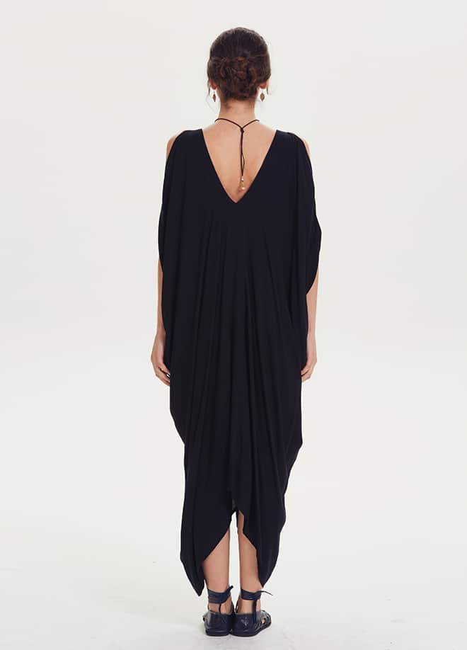 Boat Neck Off-the-Shoulder Black Maternity Dress 1372