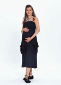Black Maternity Dress with Flared Strapless Neckline and Pockets 749