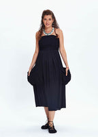 Black Maternity Dress with Flared Strapless Neckline and Pockets 749