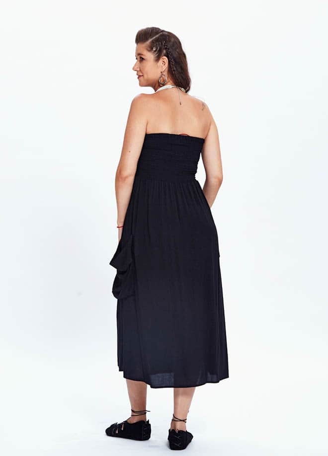 Black Maternity Dress with Flared Strapless Neckline and Pockets 749