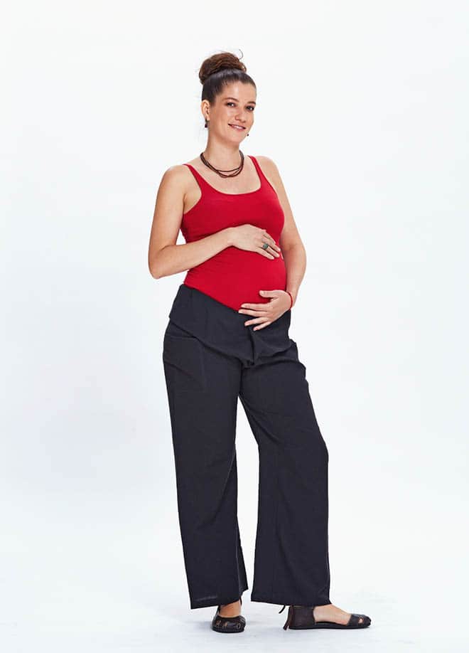 Relaxed Fit Tie-Waist Black Maternity Pants 732