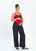Relaxed Fit Tie-Waist Black Maternity Pants 732