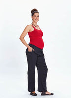 Relaxed Fit Tie-Waist Black Maternity Pants 732